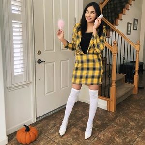 Yellow Plaid Clueless Halloween Costume Matching Skirt and Blazer set